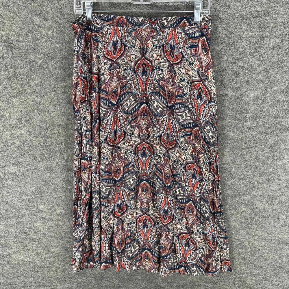Roz & Ali Skirt Women M Medium White Geometric A-Line Midi Mid Rise Casual Rayon